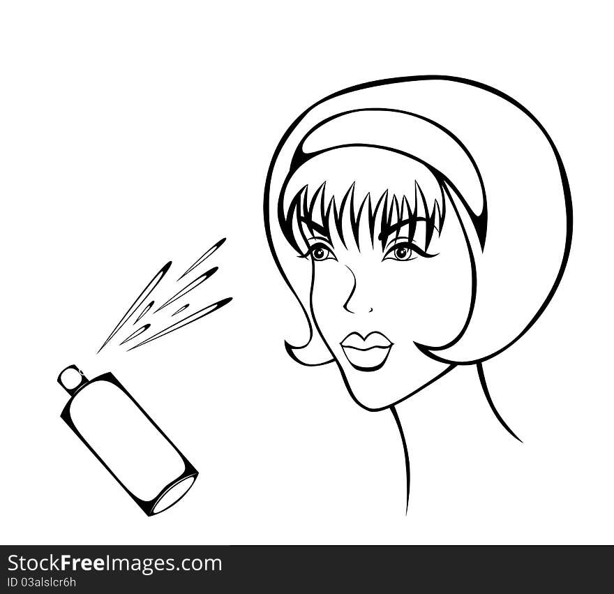 Illustration of girl with hairdressing accessories. Illustration of girl with hairdressing accessories