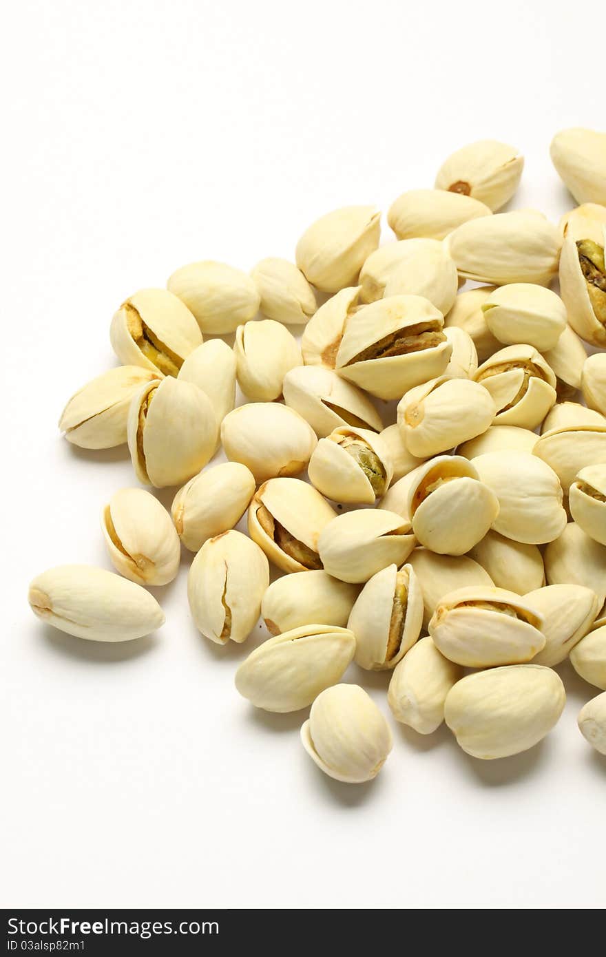 Pistachios on a white background