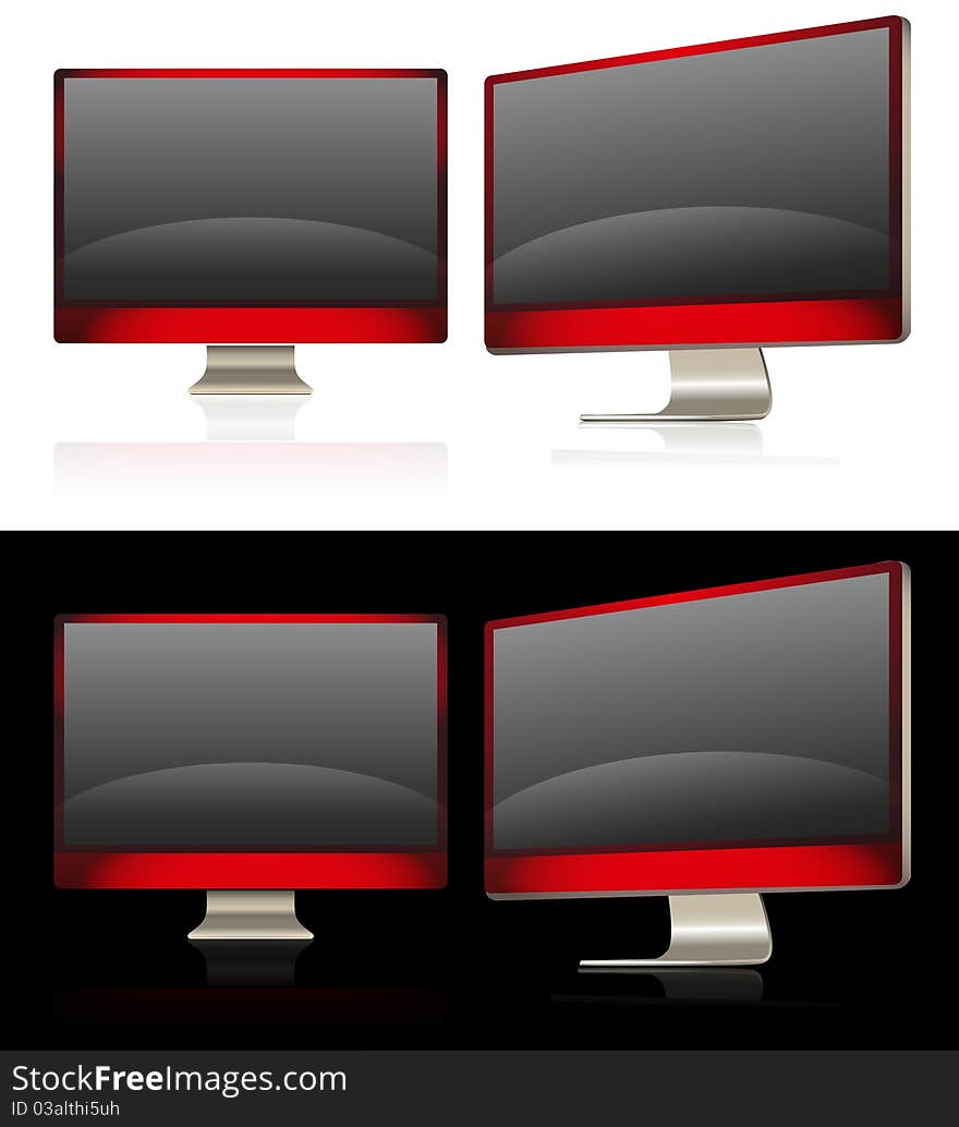 Red monitor isolated on white