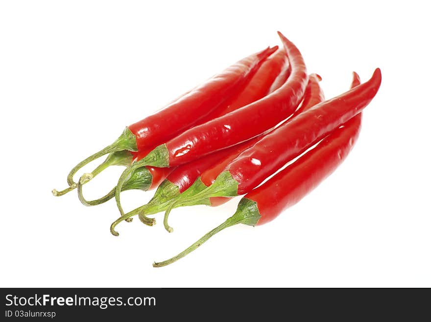 Red hot chili peppers on white background. Red hot chili peppers on white background