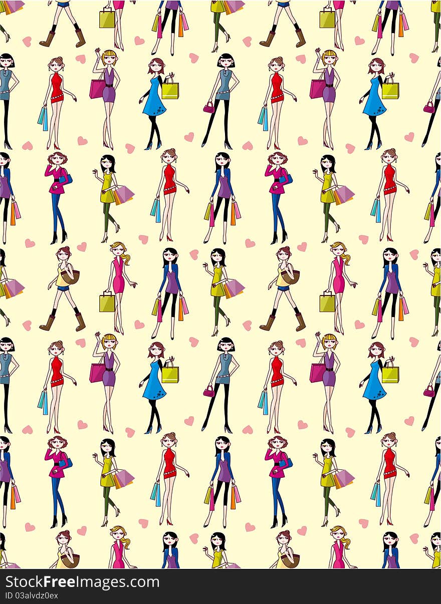 Seamless Beauty woman pattern, drawing