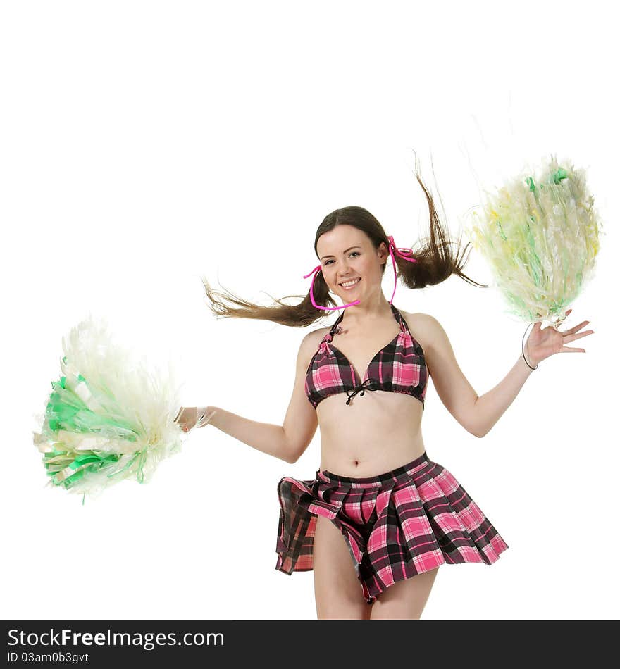 Attractive young slim girl cheerleader jump