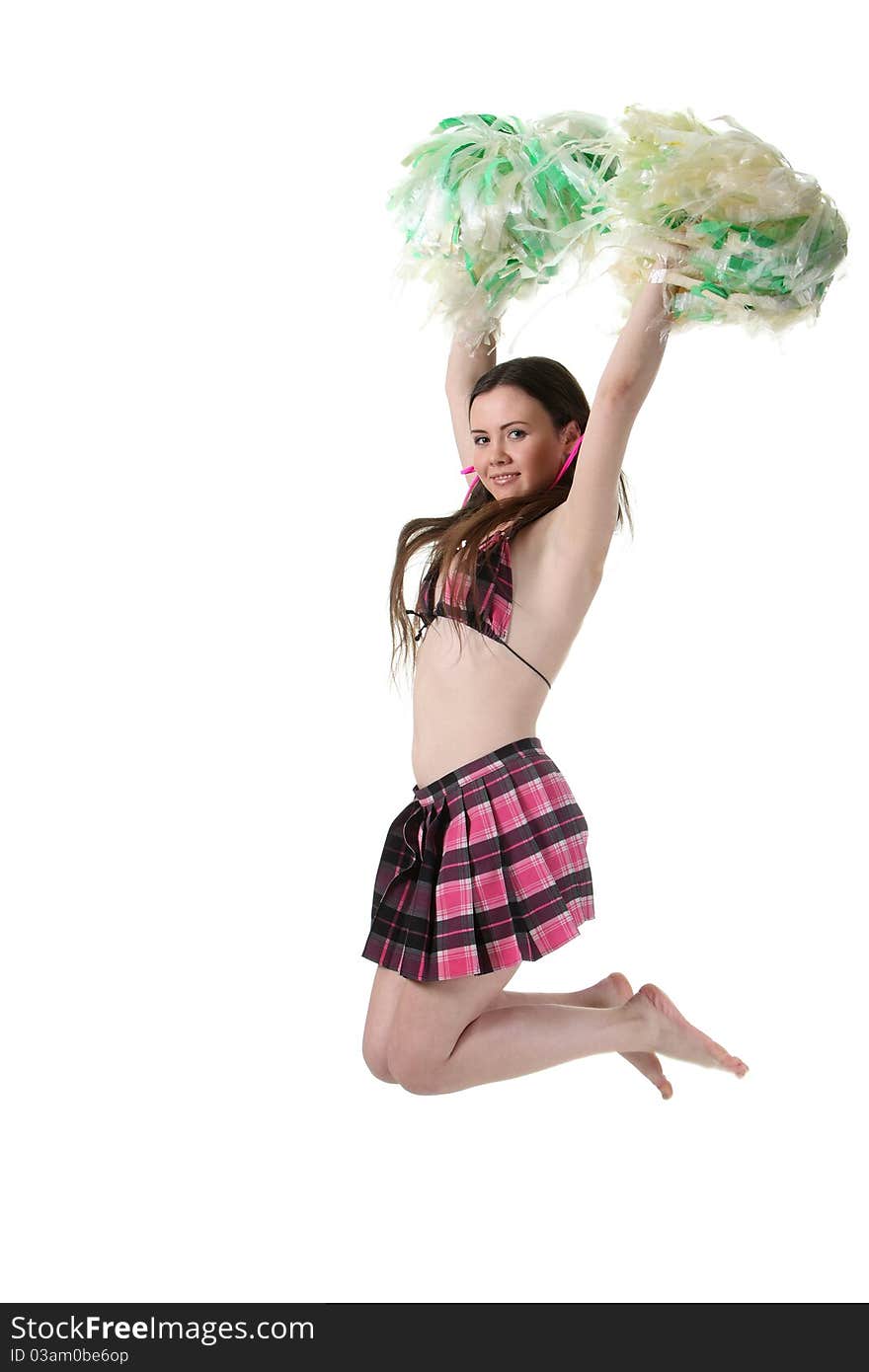 Attractive young slim girl cheerleader jump