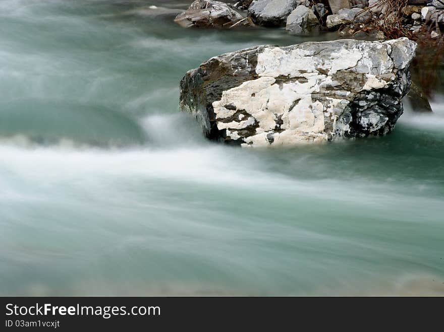 Rushing river rock on the move