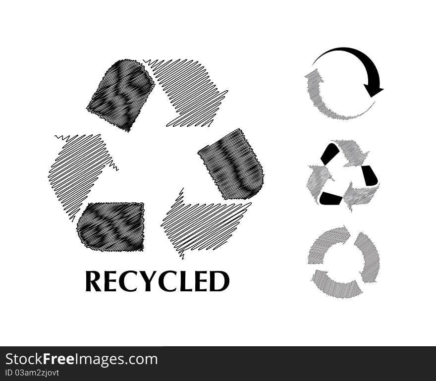 Black and white sketch recycle symbol in. Black and white sketch recycle symbol in