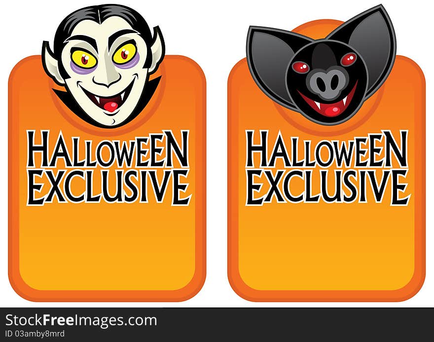 Funny labels with Halloween creatures, in this version, Dracula and Bat. Funny labels with Halloween creatures, in this version, Dracula and Bat