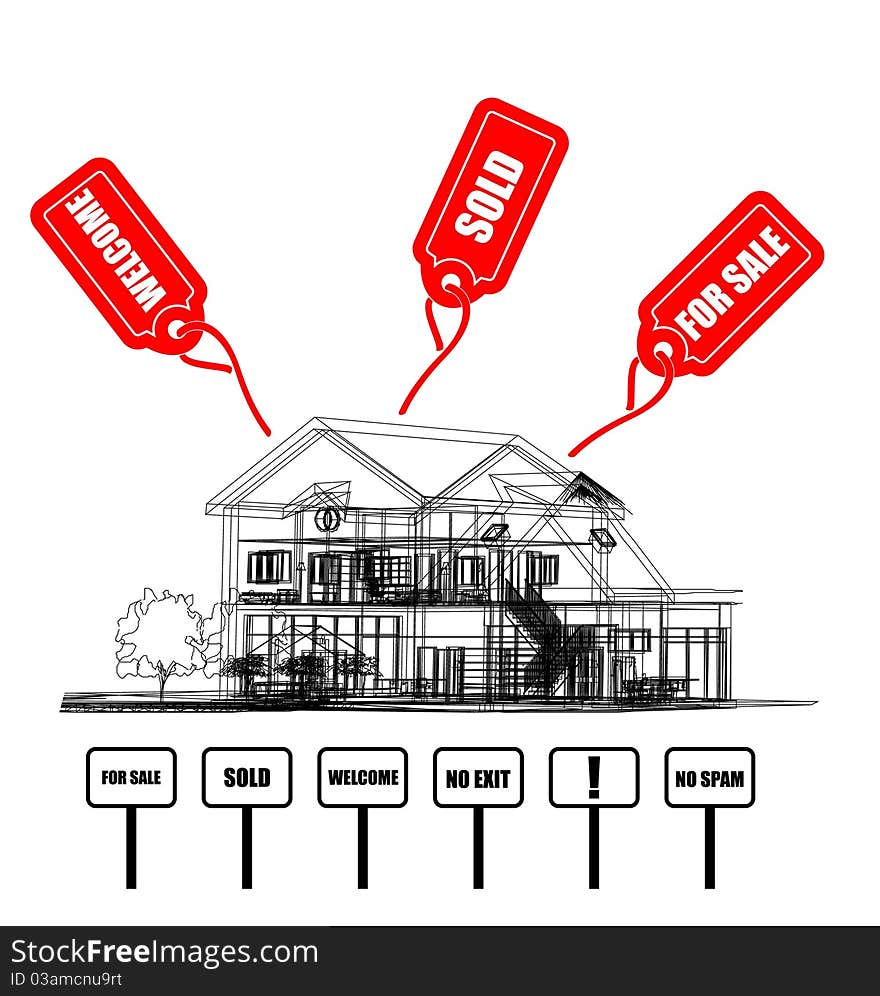 Wireframe Of Cottage with tags