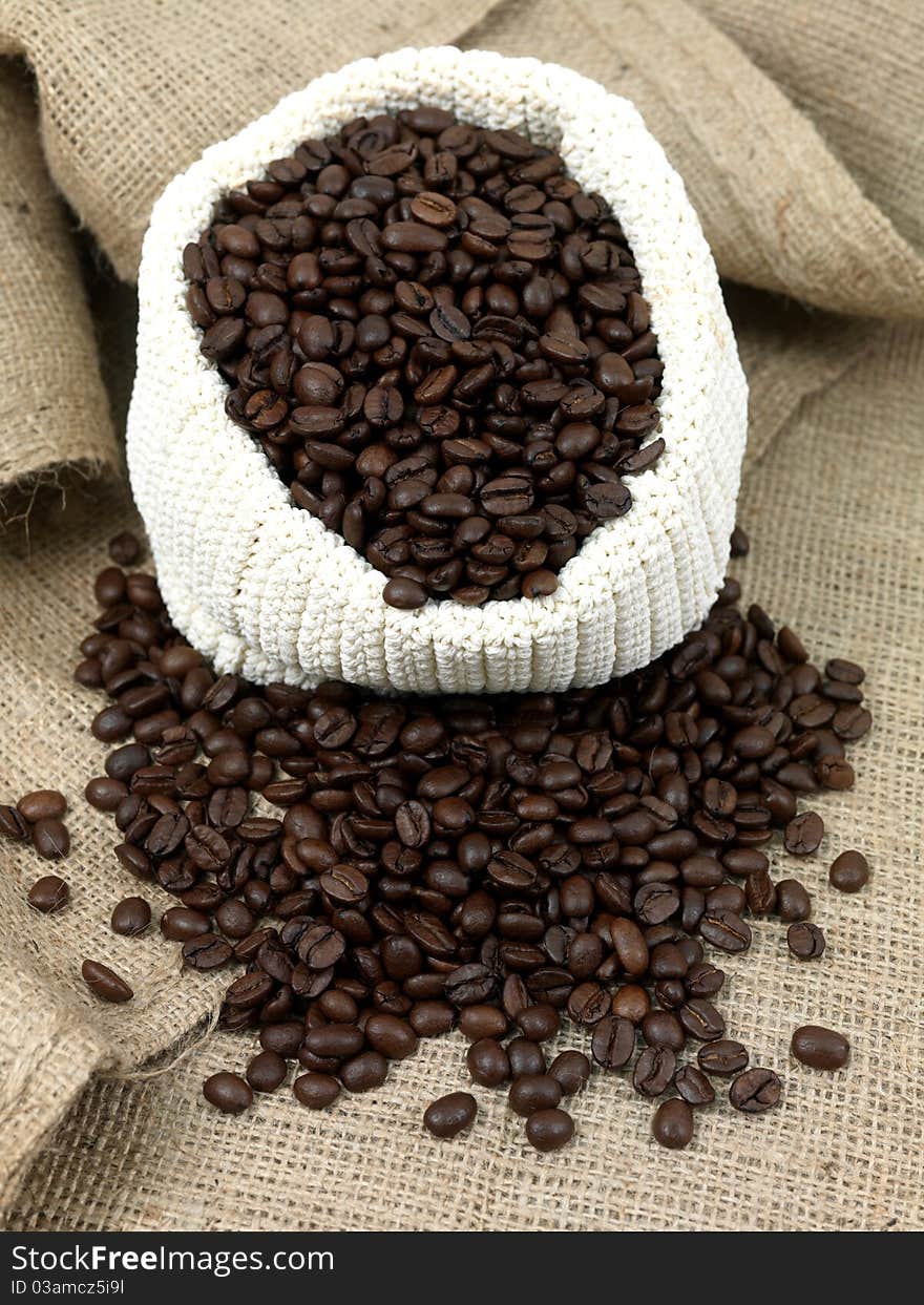 Coffee beans woven bag on hessian bag