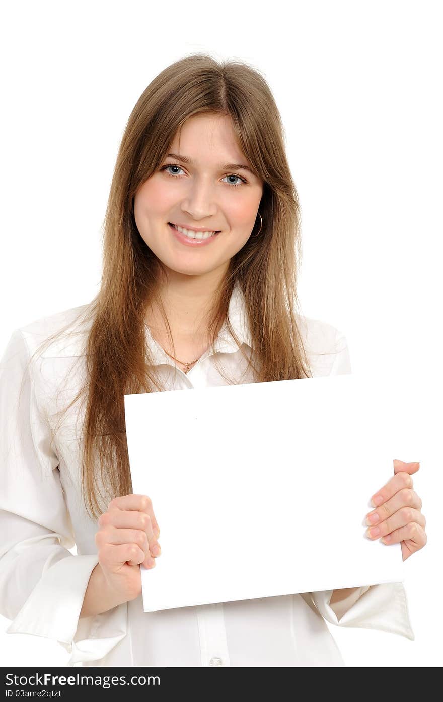 Woman Holding Empty White Board