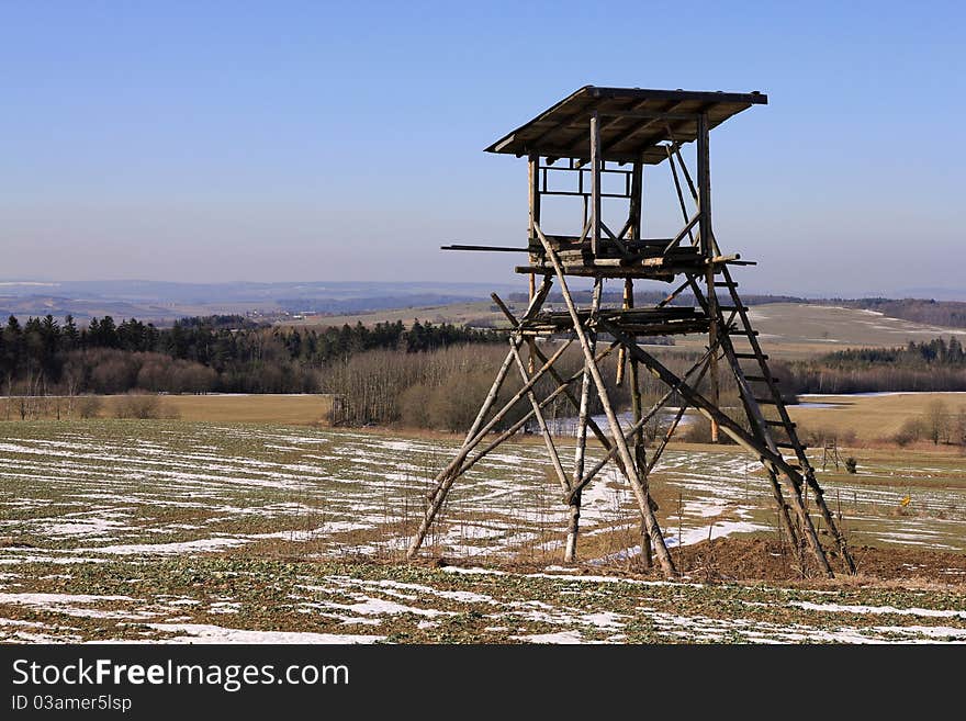 Hunter´s hide with beautiful landscape. Hunter´s hide with beautiful landscape