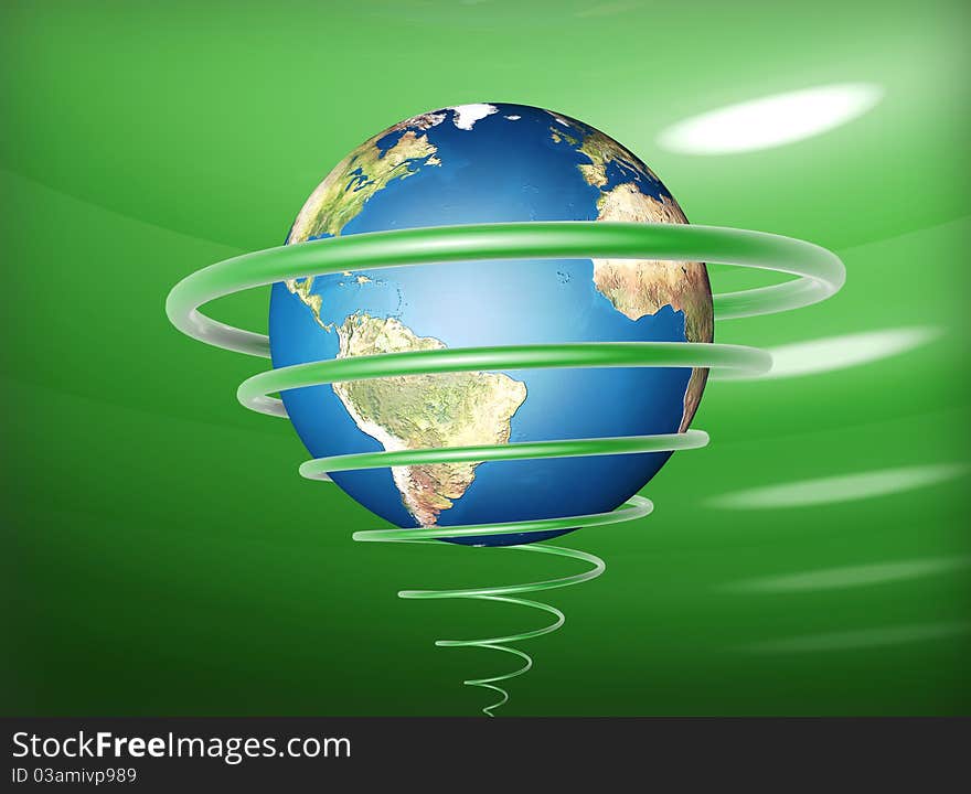 3D illustration of wold in green environmental spiral. 3D illustration of wold in green environmental spiral