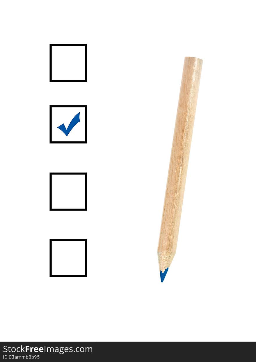 A colored blue pencil ticking a box