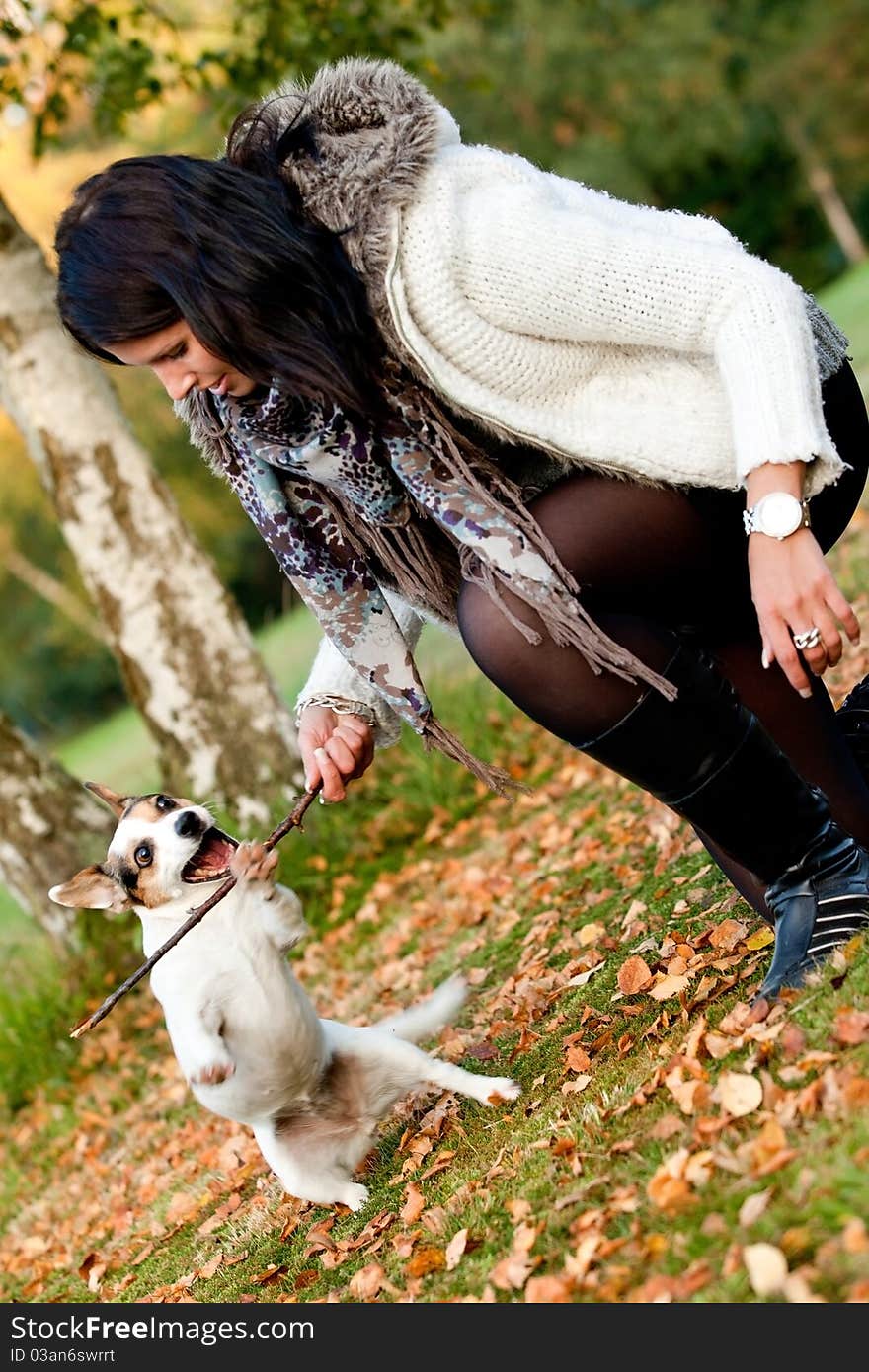 Happy girl with her Jack Russell Terrier. Happy girl with her Jack Russell Terrier