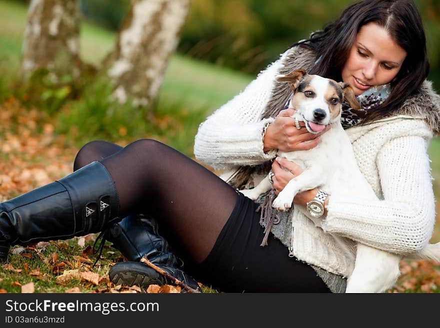 Happy girl with her Jack Russell Terrier. Happy girl with her Jack Russell Terrier