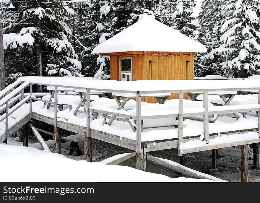 Winter cafe under open-skies