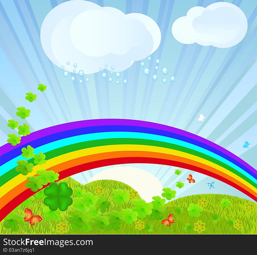 Beautiful blue cartoon cloud green happy illustration lake natural nature pretty rainbow sky spring. Beautiful blue cartoon cloud green happy illustration lake natural nature pretty rainbow sky spring