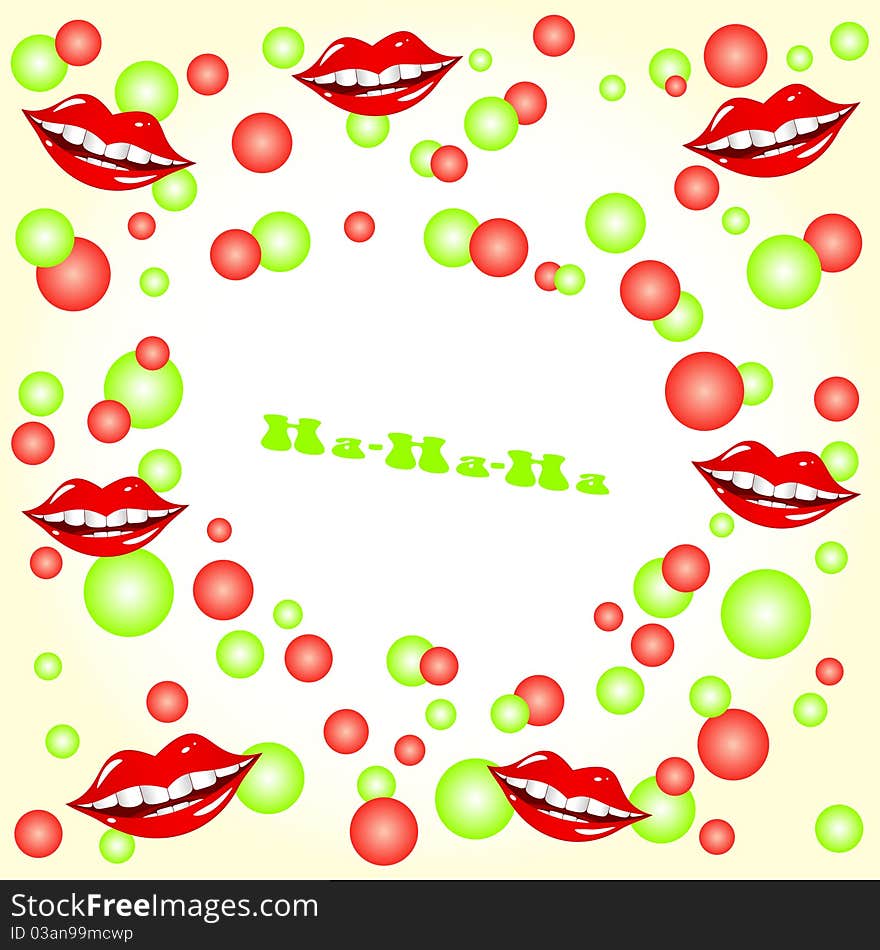 Cheerful abstract background. Red and green spheres. Lips smile. Cheerful abstract background. Red and green spheres. Lips smile.