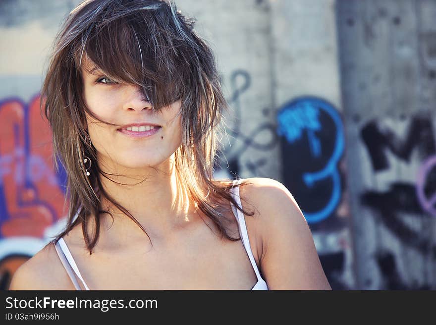 Closeup portrait of young  beautiful girl