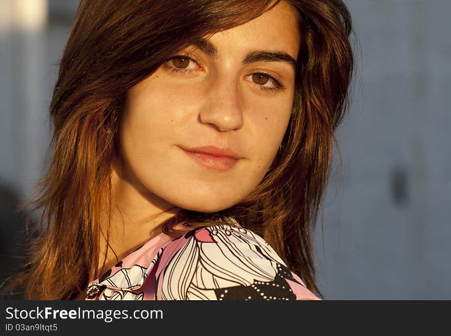 Close up view of a beautiful face of a young girl.