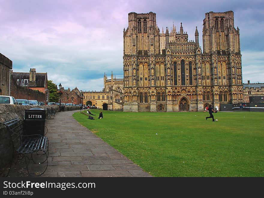 Playing on the lawn. Wells cathedral, Somerset, Great Britain. Playing on the lawn. Wells cathedral, Somerset, Great Britain.