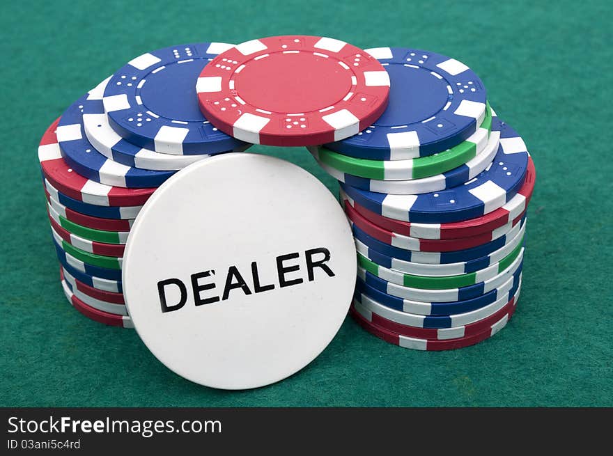 Many poker chips on a white background