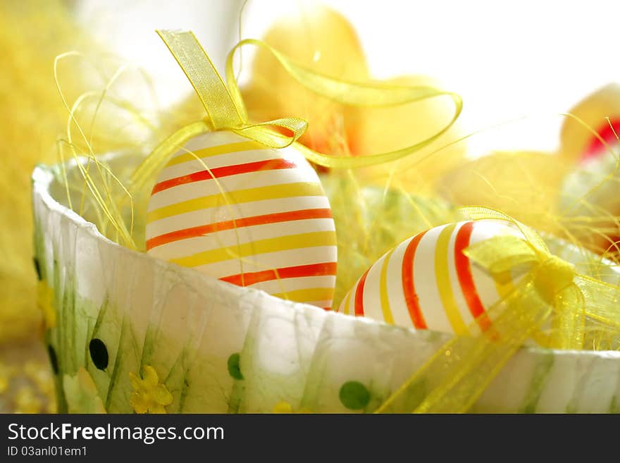 Beautiful easter eggson white, holiday composition