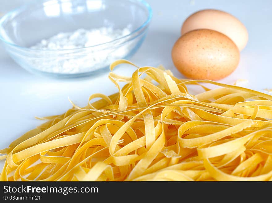 Fresh pasta drying with eggs and flour