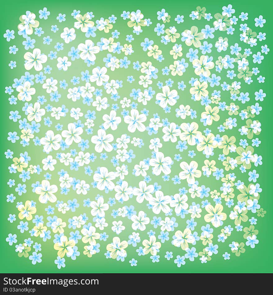 Abstract floral background with small flowers on green