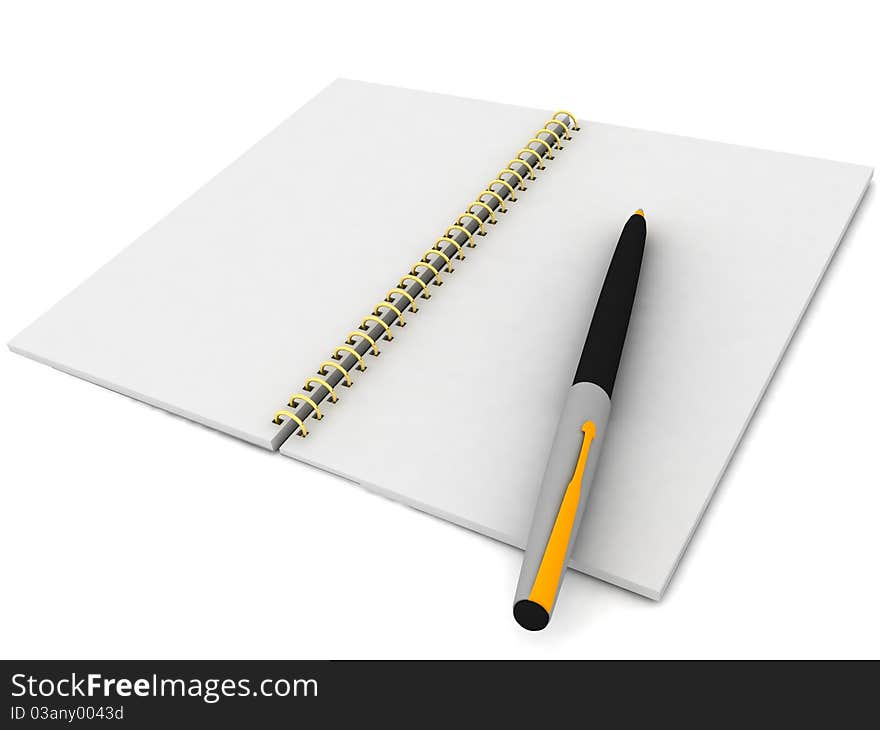 Notebook and pen on a white background