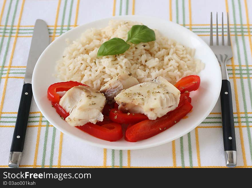 Boiled fish pepper and rice