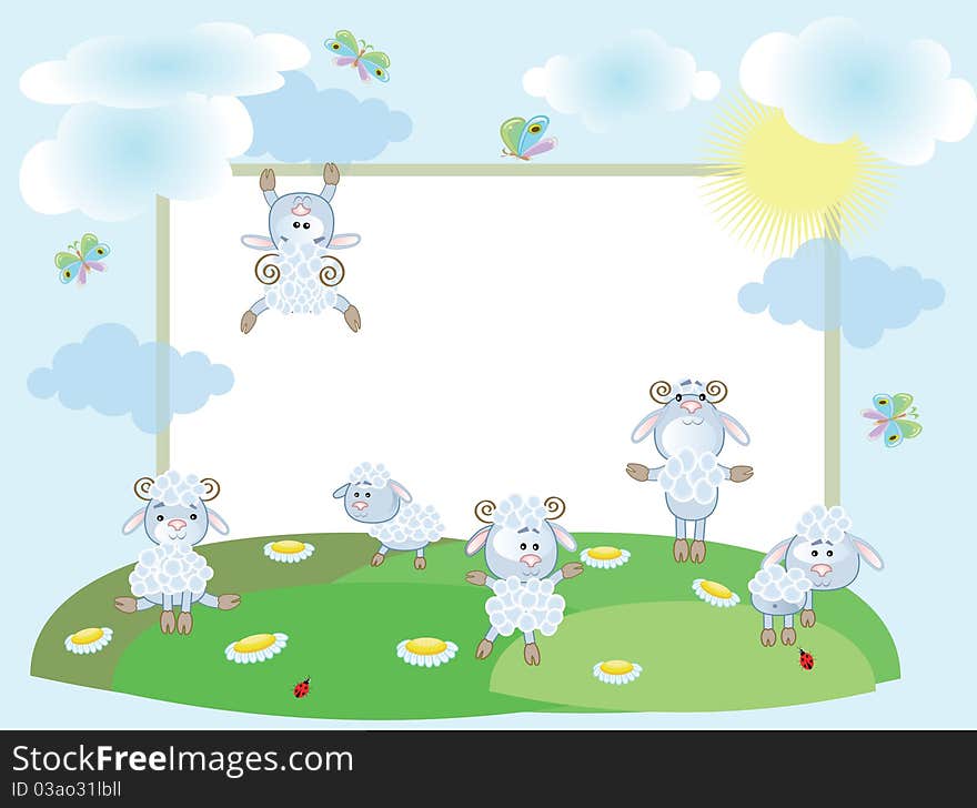 Summer background-frame with sheep. Summer background-frame with sheep