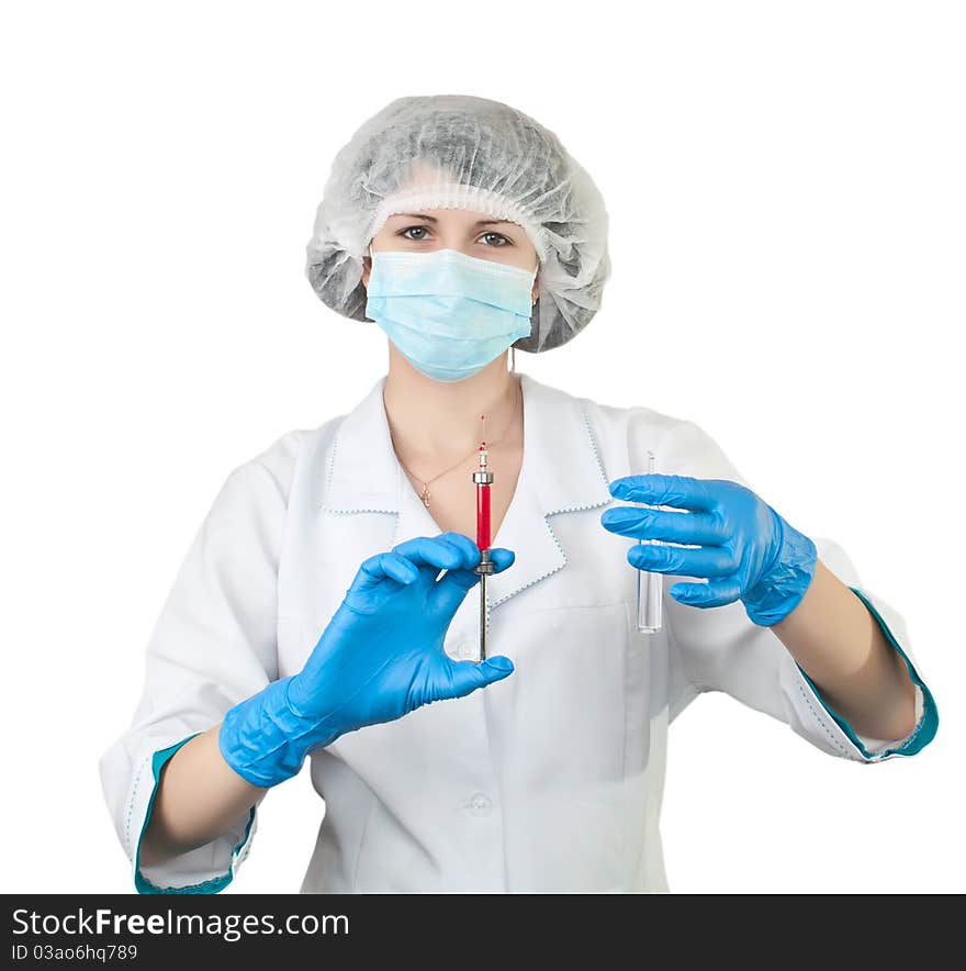 Nurse with a syringe on white background