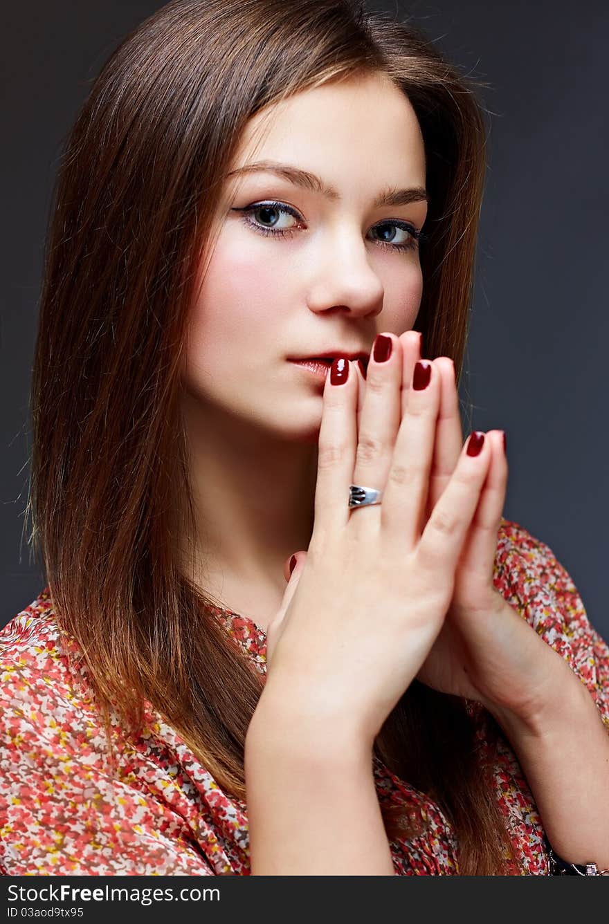 Close up portrait of woman in studio