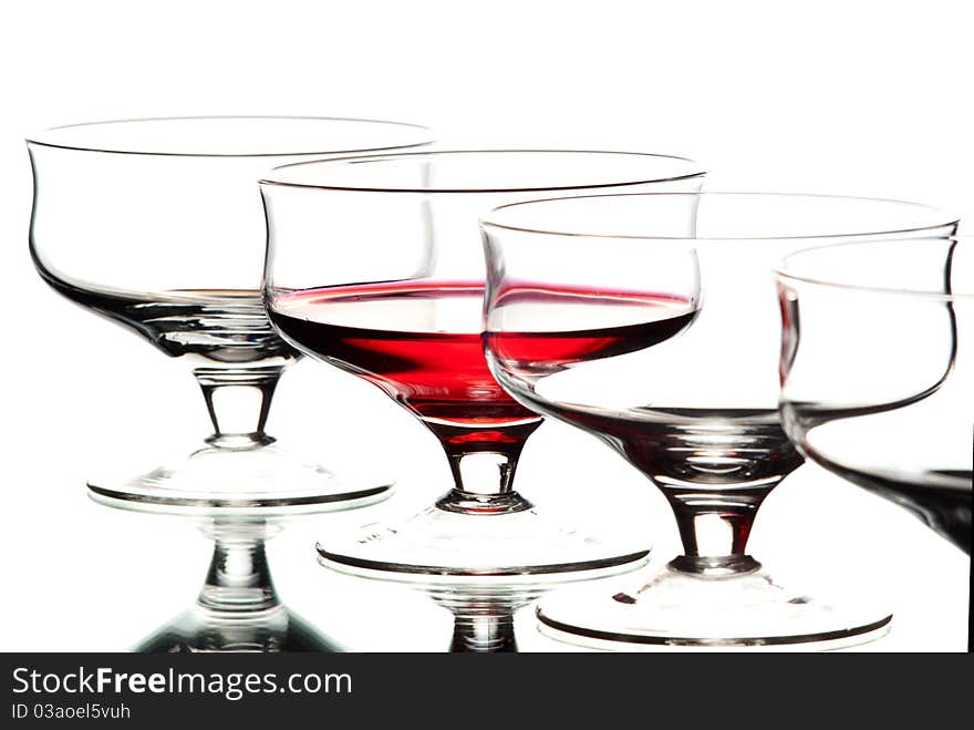 Set of wine glasses. White background. Studio shot.