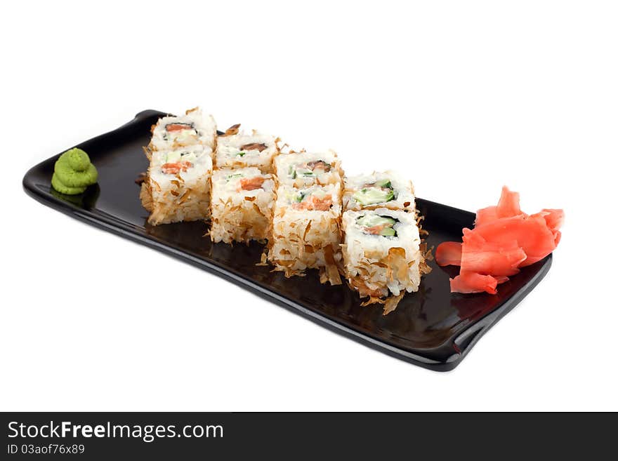 Sushi roll with salmon and cucumber