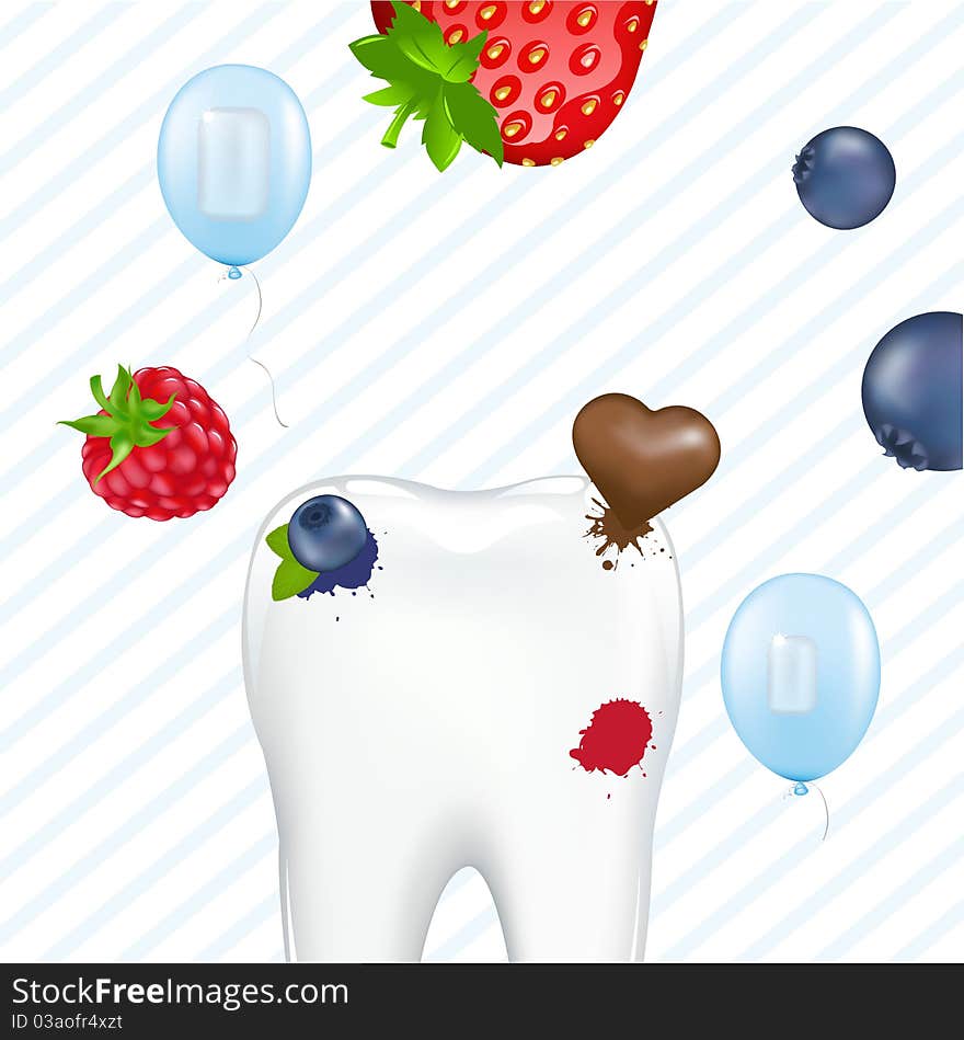 Tooth In Crown And Chewing Gum, Vector Illustration. Tooth In Crown And Chewing Gum, Vector Illustration