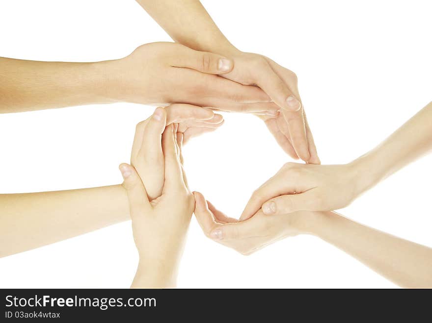 Ring of hands isolated on a white