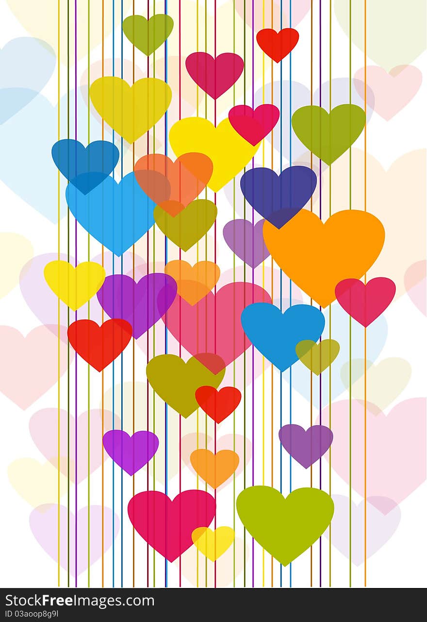 Illustration with transparent colorful hearts