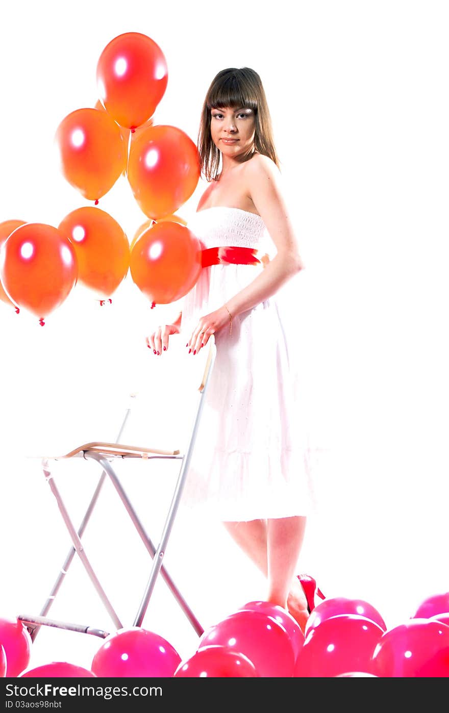 Happy beautiful girl with pink and red balloons. Happy beautiful girl with pink and red balloons