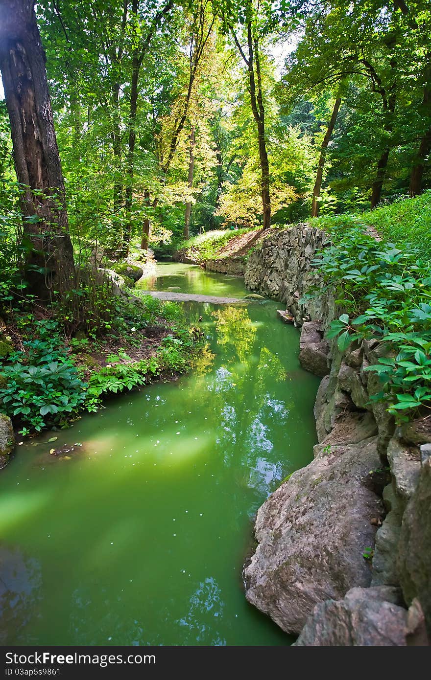 River in autumn forest.