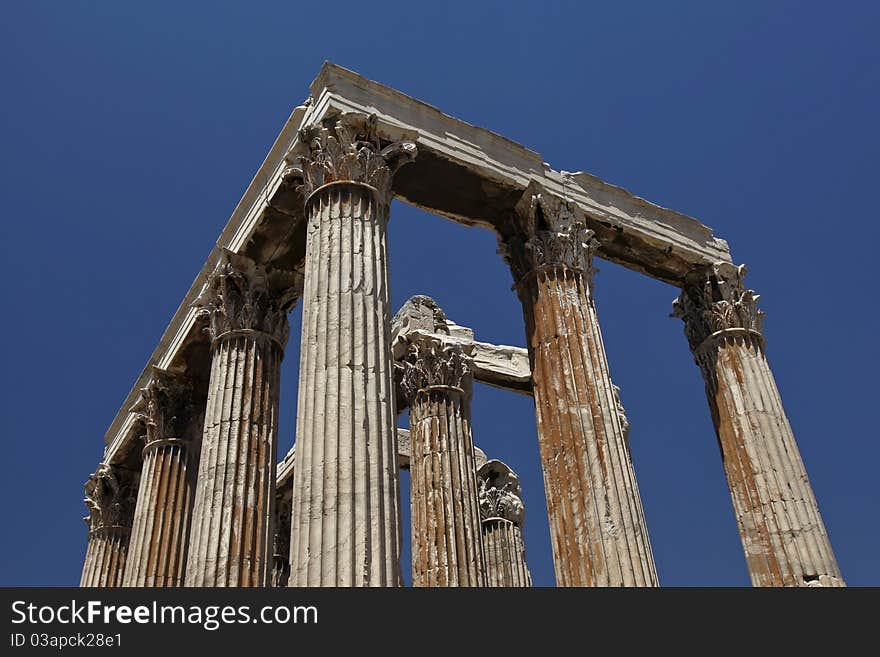 Temple of Olympian Zeus with its famous Corinthian columns located in Athens Greece