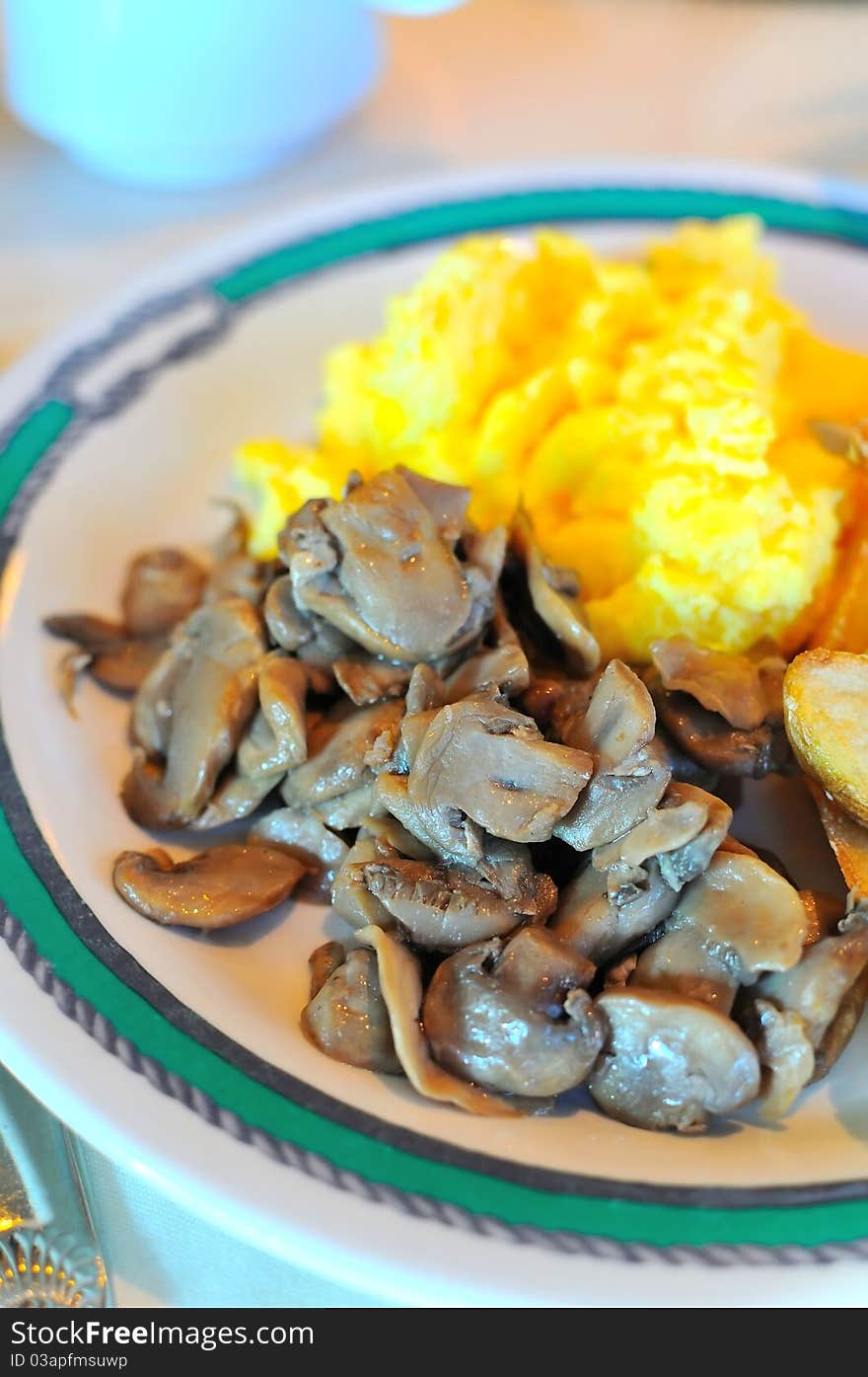 Mushrooms and egg for a traditional Western breakfast.