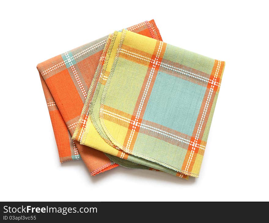 Two checkered napkins isolated on white background with clipping path. Two checkered napkins isolated on white background with clipping path