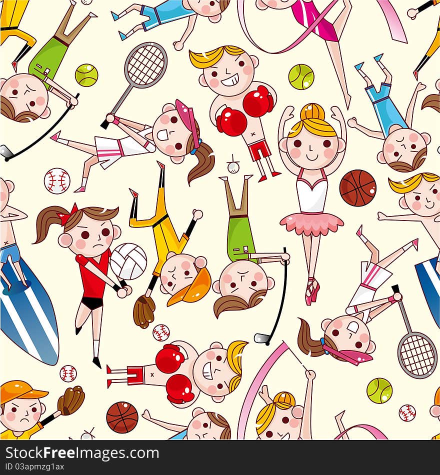 Seamless sport player pattern, drawing. Seamless sport player pattern, drawing