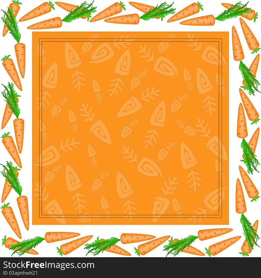 Orange square frame made of carrots with white edges. Orange square frame made of carrots with white edges