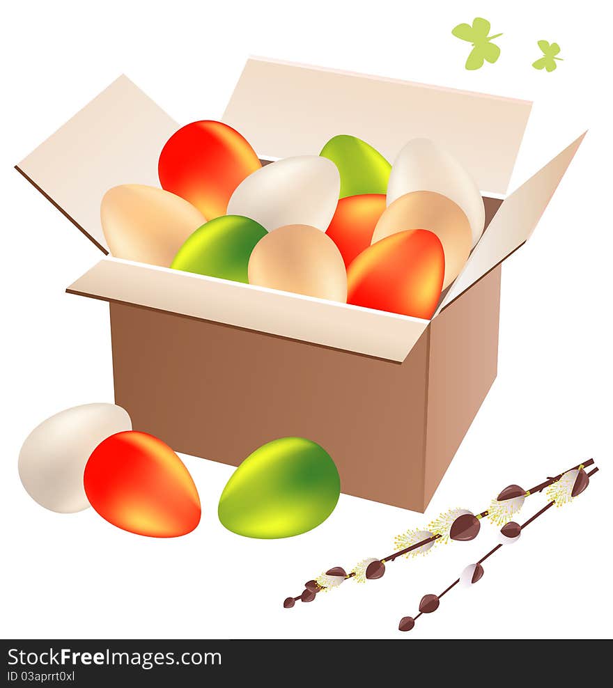 Open box full of colorful easter eggs. Open box full of colorful easter eggs