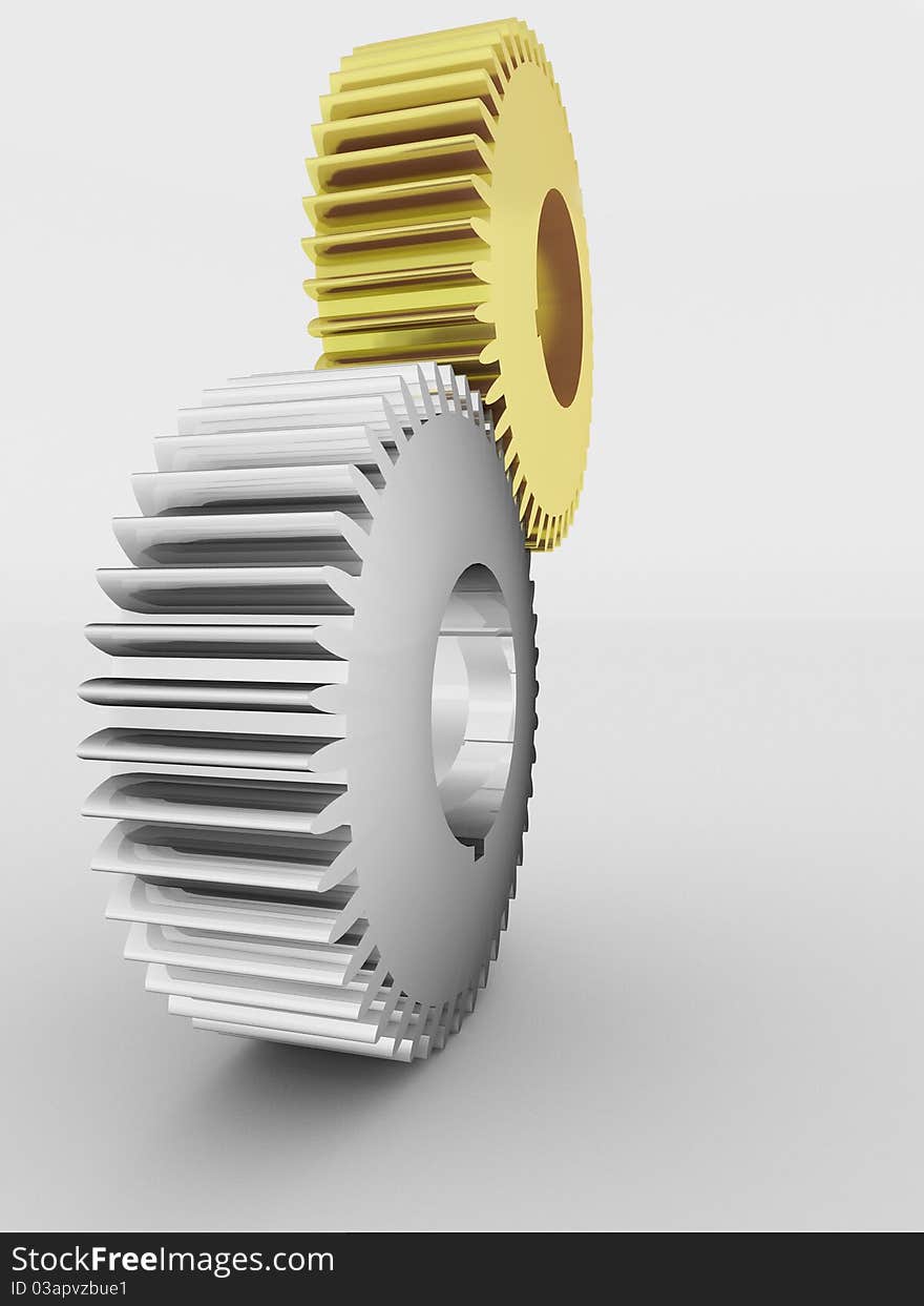 A group of 3d maded gears on a grey background.