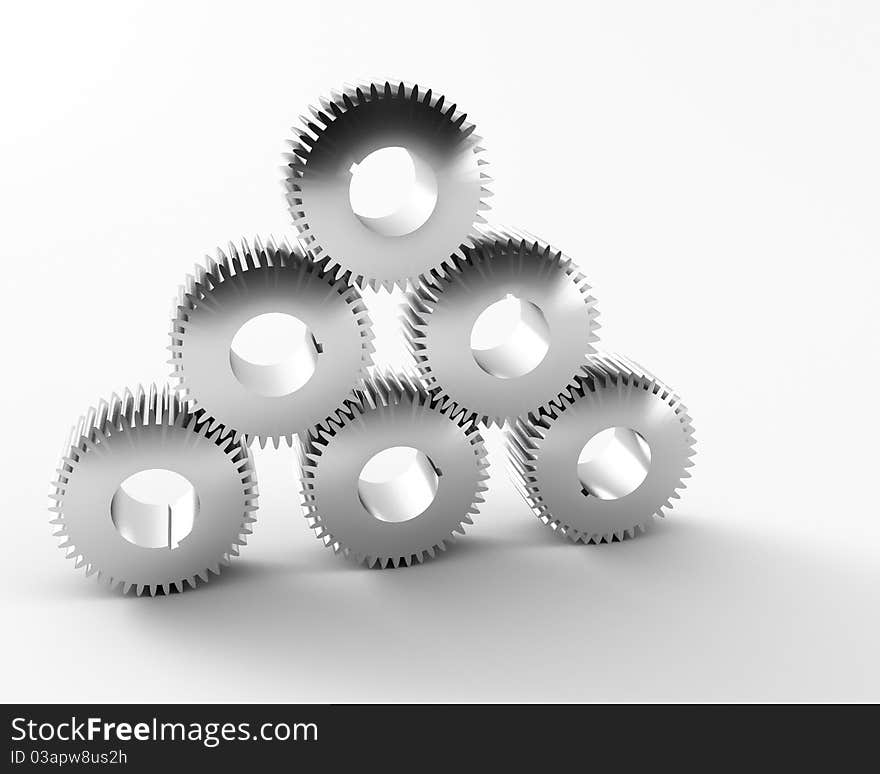 A group of 3d maded gears on a grey background.