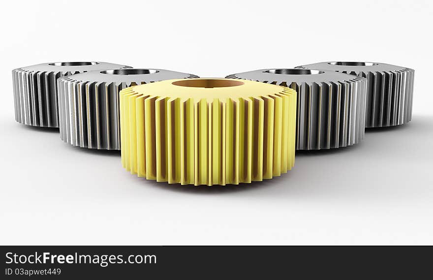 A group of 3d maded gears on a grey background.