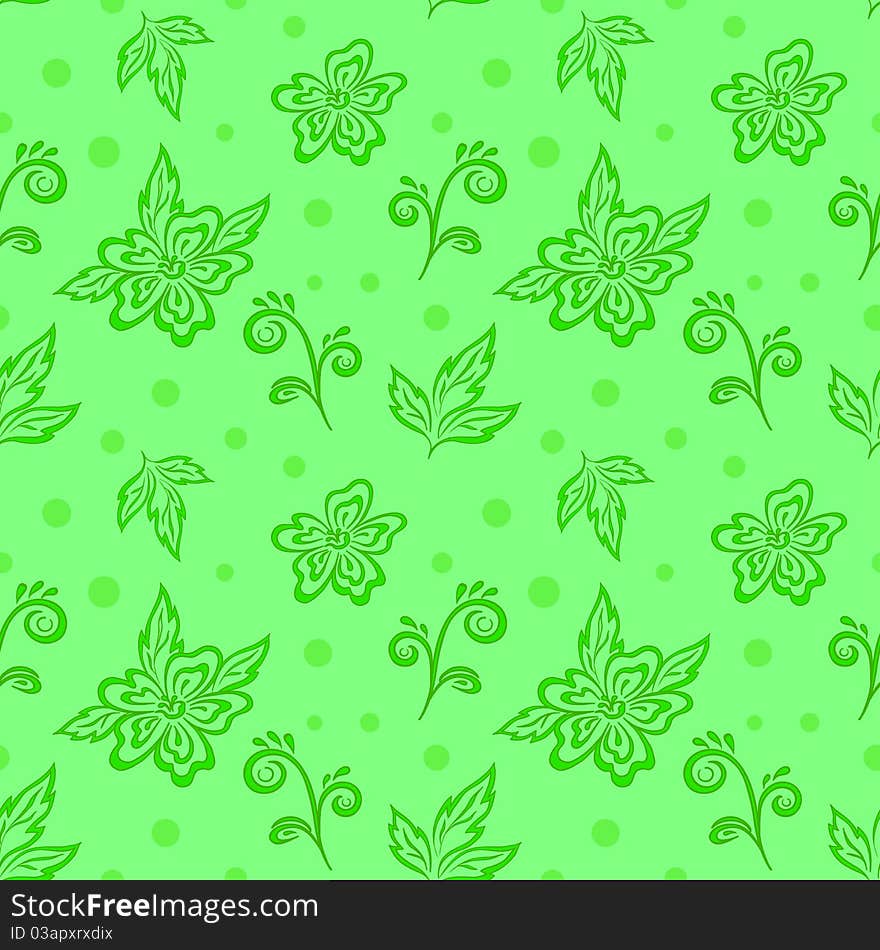 Abstract background, seamless flower pattern on green. Abstract background, seamless flower pattern on green